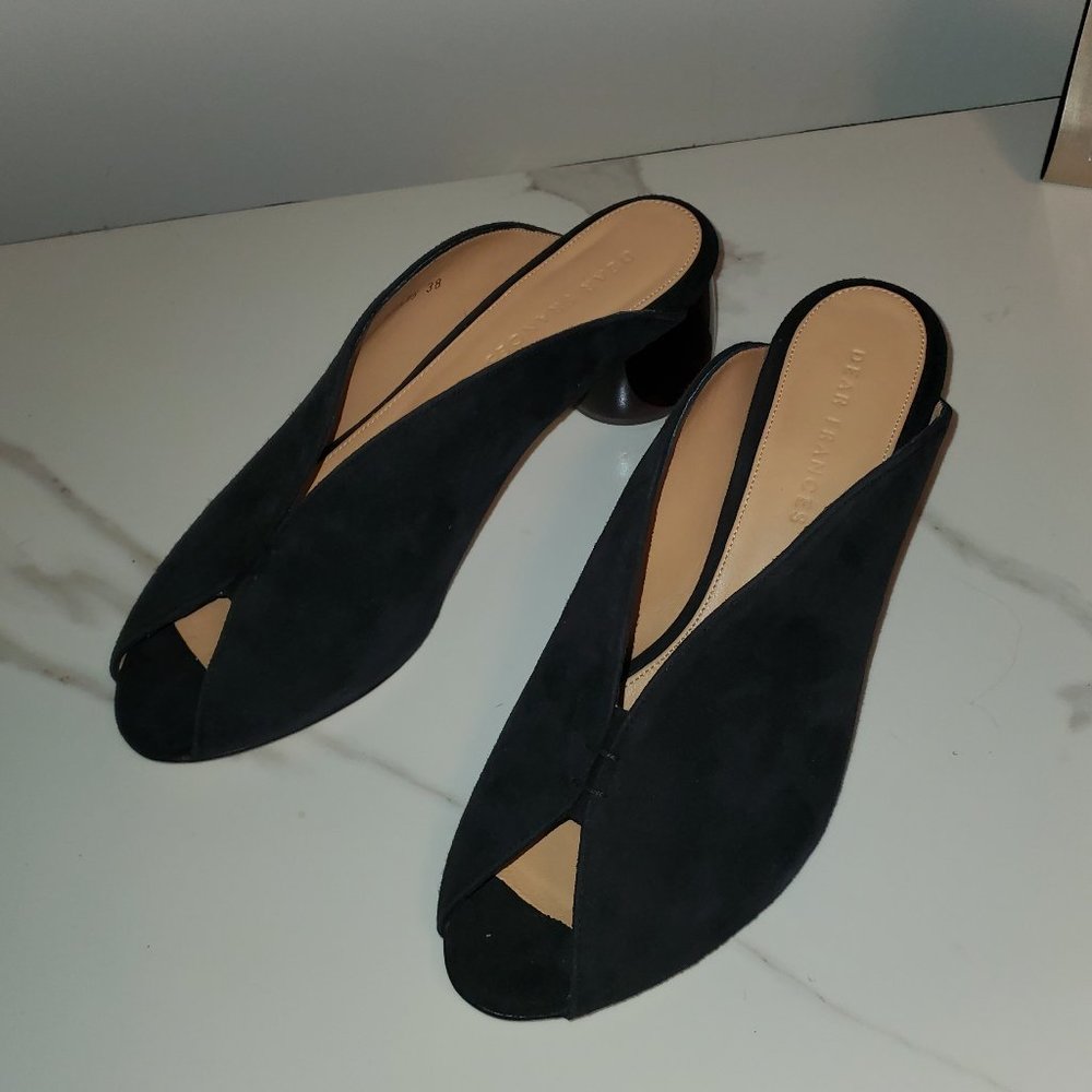 Dear Frances Ayr Mule Sandals Black Curved Tortoise Plexiglass Italian heels